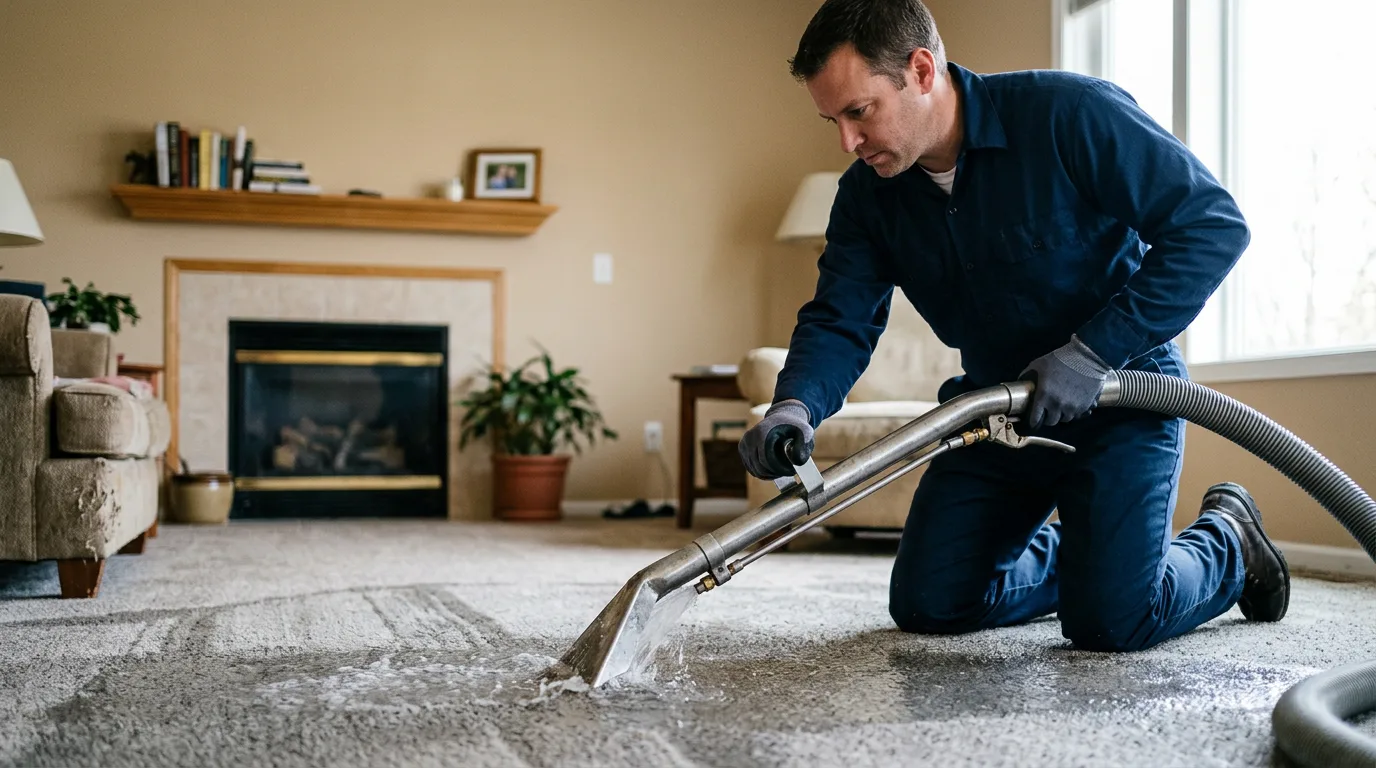 Water damage restoration technician working near Eau Claire, WI